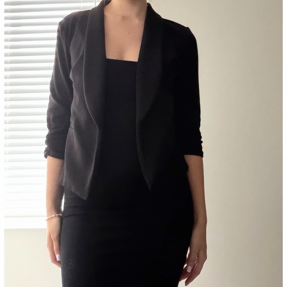 Black Women's Tailored Open-Front Blazer Jacket